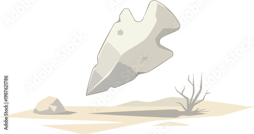 Stone Arrowhead in Arid Landscape Flat Vector Illustration Design