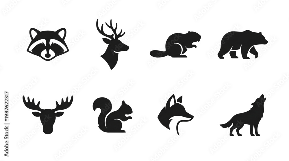 Fototapeta premium Wild Forest Animals Silhouette Collection for Design