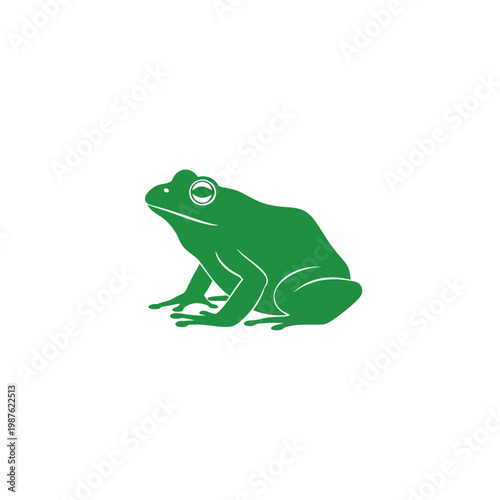 A minimalist illustration of a green frog, symbolizing nature, conservation, and the environment
