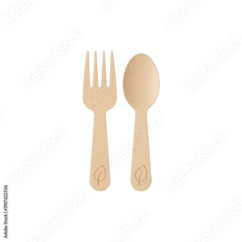 Eco-friendly wooden fork and spoon set illustration, perfect for sustainable dining and outdoor events, emphasizing natural materials and environmental consciousness