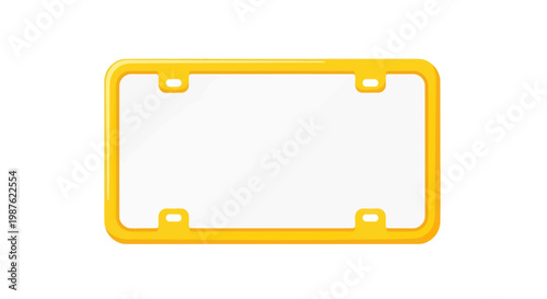 Yellow License Plate Frame Holder with Clear Cover, Isolated on White Background