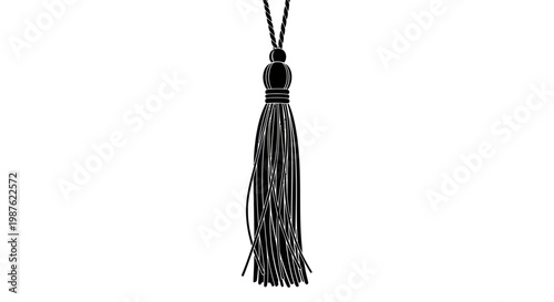 Black Tassel Isolated on White Background - Decorative Fringe Element
