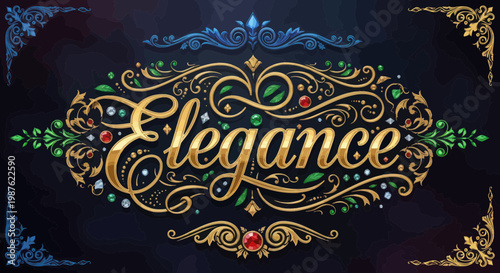 Elegant Flourish Calligraphy with Jewels and Ornate Borders