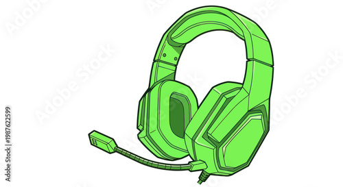 Green Gaming Headset with Microphone, Modern Audio Equipment