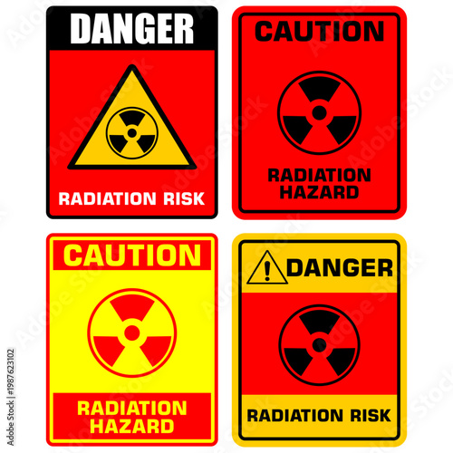 Danger, Caution, Radiation Hazard, sign vector set