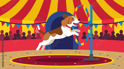 Dog Jumping Through Flaming Hoop Act.