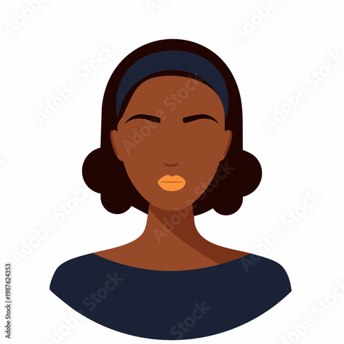 Abstract illustration of a woman with closed eyes, headband and dark hairstyle