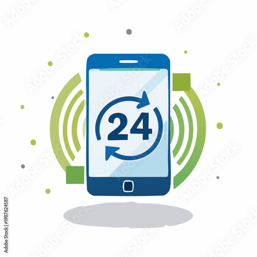 Smartphone showing 24/7 service availability and global support