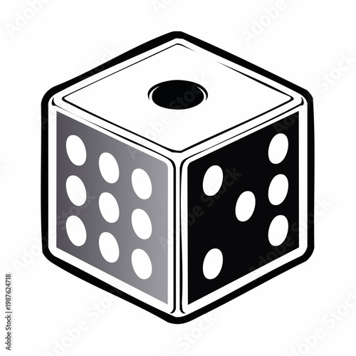 Isometric illustration of a single dice cube showing random numbers, game concept.