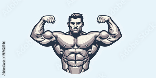 Muscular Bodybuilder Illustration in Bold Modern Style