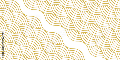 Yellow instant noodle, pasta and spaghetti texture with geometric wavy lines. Ramen, pasta vector pattern. Background abstract food illustration