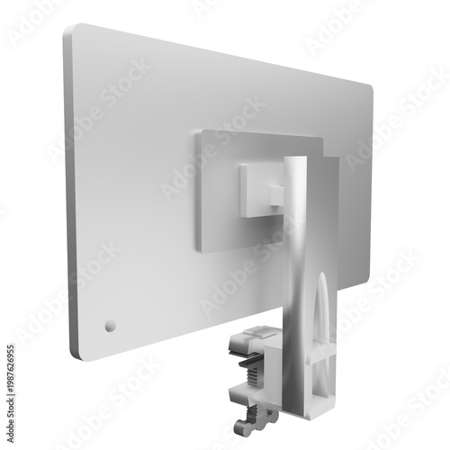 3d back view white screen clamp pc monitor background illustration