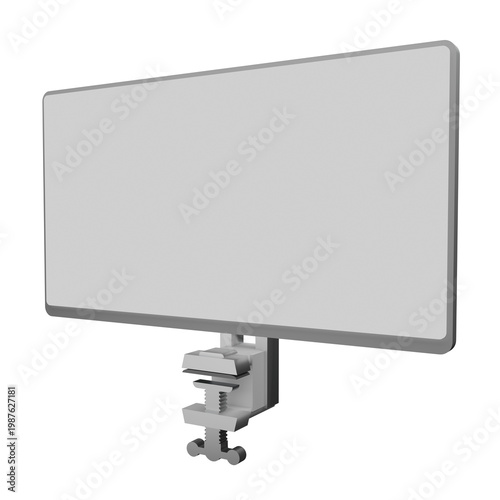 3d side view white screen clamp pc monitor background illustration