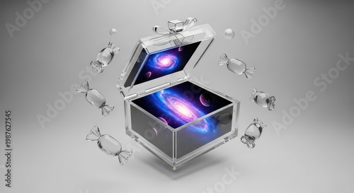Futuristic box with glowing neon light.