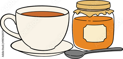 Tea Cup with Honey Jar and Spoon on Transparent Background