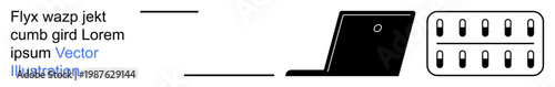 Telehealth, digital health, remote consultation, online pharmacy, e-medicine, modern healthcare. A laptop and a blister pack. Telehealth and digital health concept