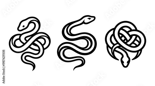 Minimalist Snake Icons Set on White Background