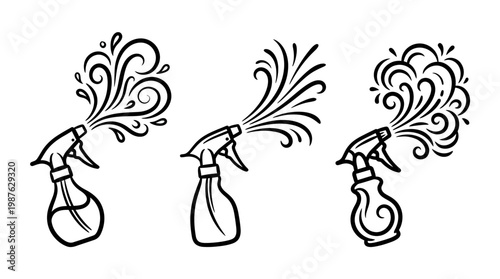 Set of Spray Bottles in Doodle Style