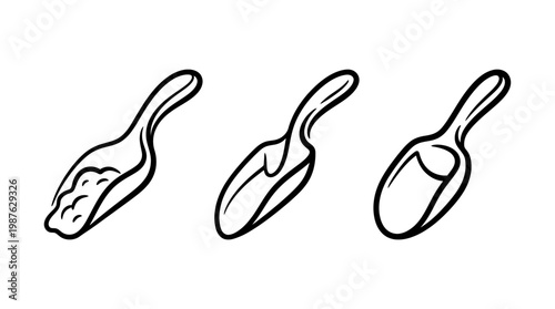 Set of Three Scoops Filled Empty and Outlined