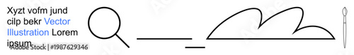 Data analysis, cloud computing, precision tools, online search, minimalism, conceptual design. A magnifying glass, cloud and needle in a simplistic layout. Data analysis and cloud computing concept