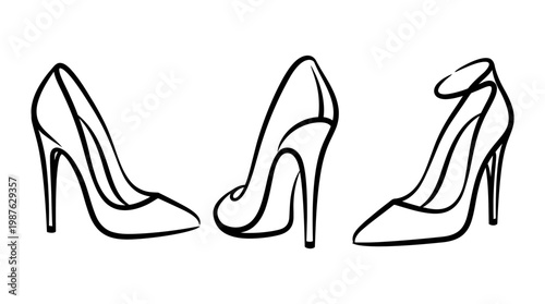 Elegant Black And White Line Art High Heel Shoes