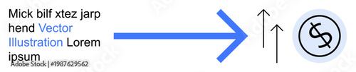 Finance, investment, monetary growth, success, upward trends, business development. Blue arrow pointing to a dollar sign with upward arrows. Finance and investment concepts
