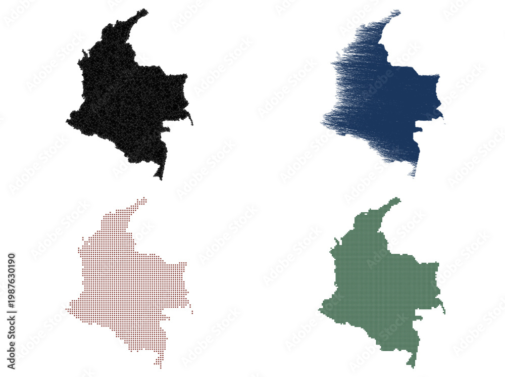 Fototapeta premium Colombia country map in four abstract pattern styles