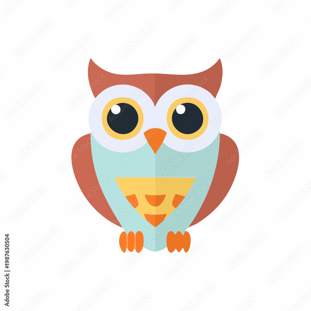 Fototapeta premium Cartoon Owl Illustration with Brown and Blue Tones, Minimalist Design