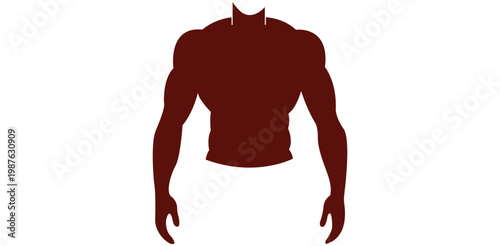 Strong muscular male body silhouette vector illustration isolated on white background, fitness concept with powerful physique, bodybuilding symbol, strength training icon for gym, health and sports de