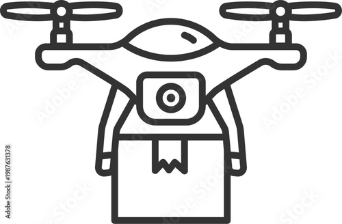 配送用ドローンのアイコン（線画）のイラスト