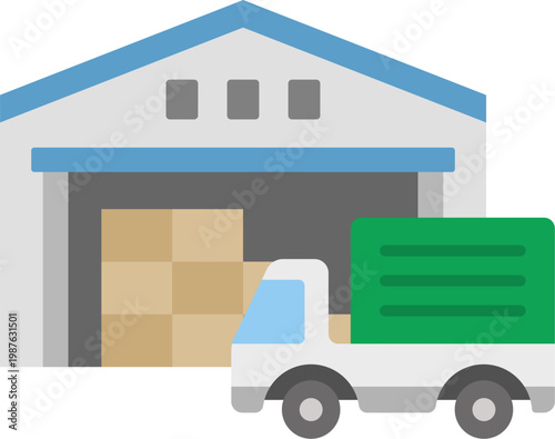 物流倉庫とトラックのアイコンのイラスト