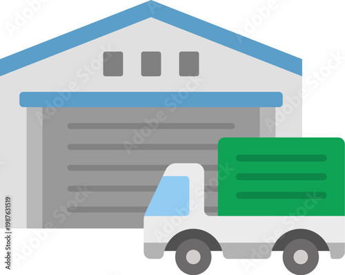 倉庫とトラックのアイコンのイラスト