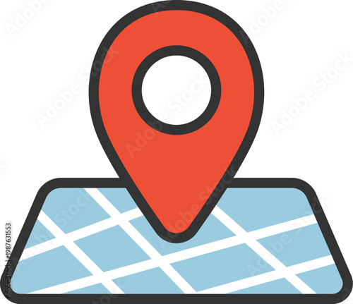 地図上のマップピンのアイコン（線画カラー）のイラスト