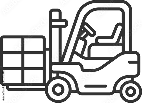 荷物を運ぶ、フォークリフトのアイコン（線画）のイラスト