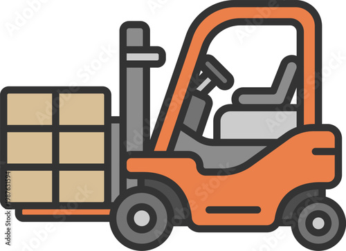 荷物を運ぶ、フォークリフトのアイコン（線画カラー）のイラスト