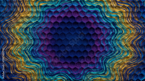 Abstract Hexagonal Cellular Texture with Organic Color Wave Pattern