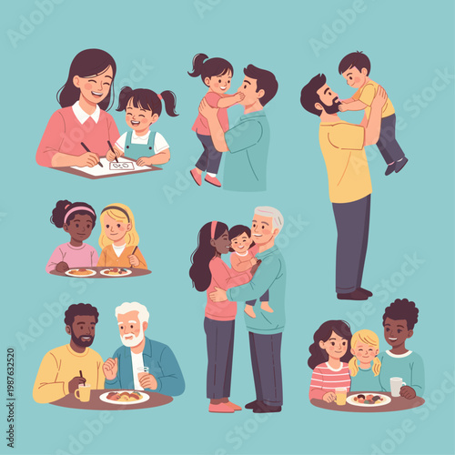 Family Members Eating Together Smiling.