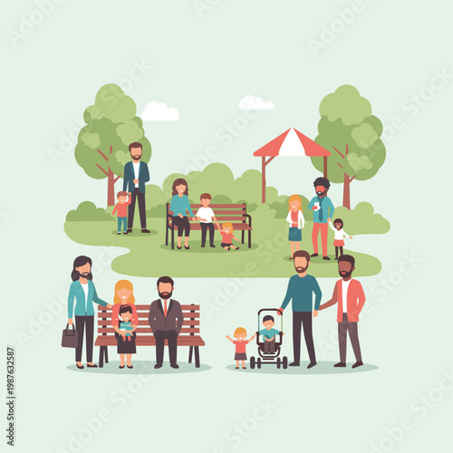 Diverse group of happy people outdoors.