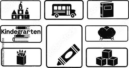 Hand drawn rectangle and square school icons kindergarten books and learning objects