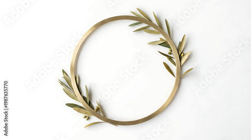 Elegant circular wreath frame adorned with delicate green leaves, perfect for award ceremonies or decorative borders