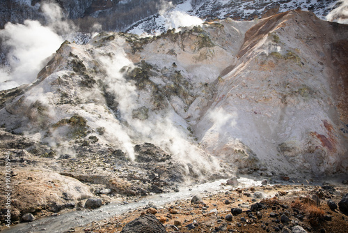 Tableau sur toile Steam Rising Volcanic Landscape Mountain Terrain