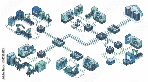A complex network of industrial processes and manufacturing systems.