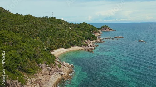 Steep Rocky Coast Ocean Expanse. Vivid Panoramic Scene Of Rugged Rocky Promontory And Azure Waters