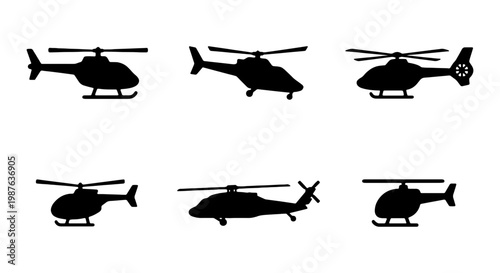 Obraz na płótnie Helicopter silhouette vector art collection featuring various helicopter designs