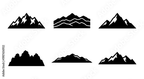 Mountain peak silhouette vector set for outdoor adventure logo design and hiking graphics design