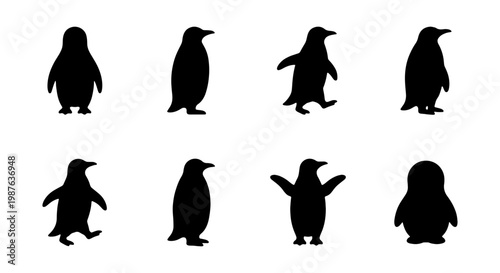 Penguin silhouettes vector art collection featuring antarctic wildlife and bird species illustration