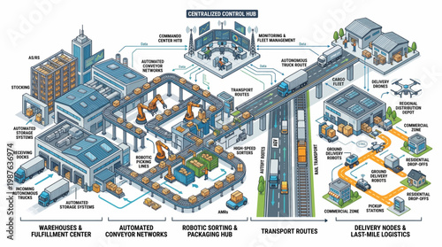 Industrial processes infographic with transport.
