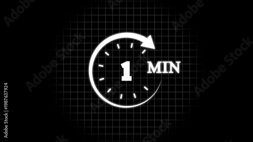 Timer Icon With 1 Minutes Displayed Isolated On A White Background countdown clock.,promotion clock signs business concept.4k