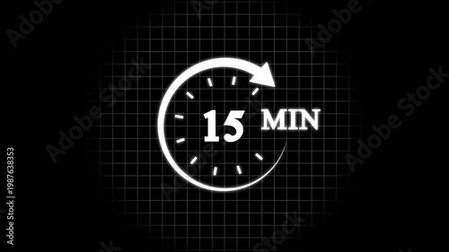 Timer Icon With 15 Minutes Displayed Isolated On A White Background countdown clock.,promotion clock signs business concept.4k