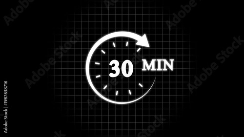 Timer Icon With 30 Minutes Displayed Isolated On A White Background countdown clock.,promotion clock signs business concept.4k